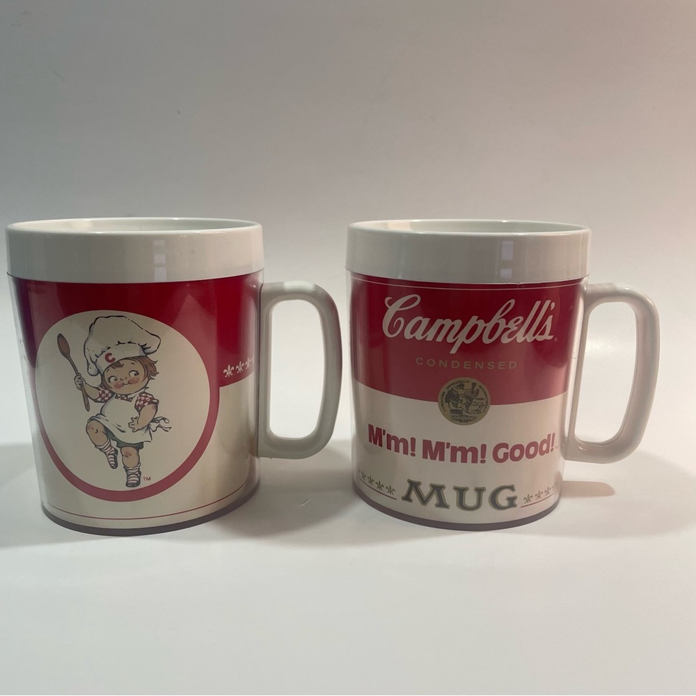2 Vintage 1991 Campbell’s Soup Plastic Mugs Cups Royal Crest Kids Thermo Serv